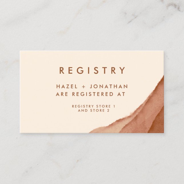 Terracotta Ombre Minimalist Boho Wedding Registrr Business Card (Front)