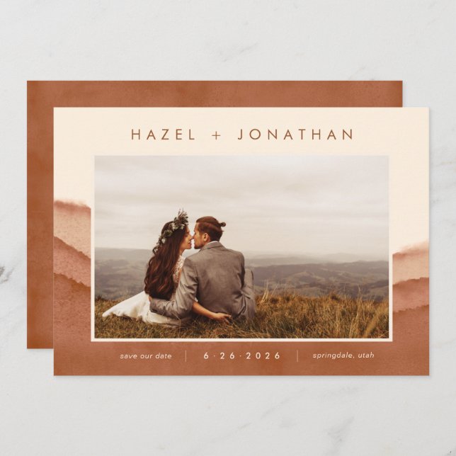 Terracotta Ombre | Minimalist Photo Save the Date  Announcement (Front/Back)