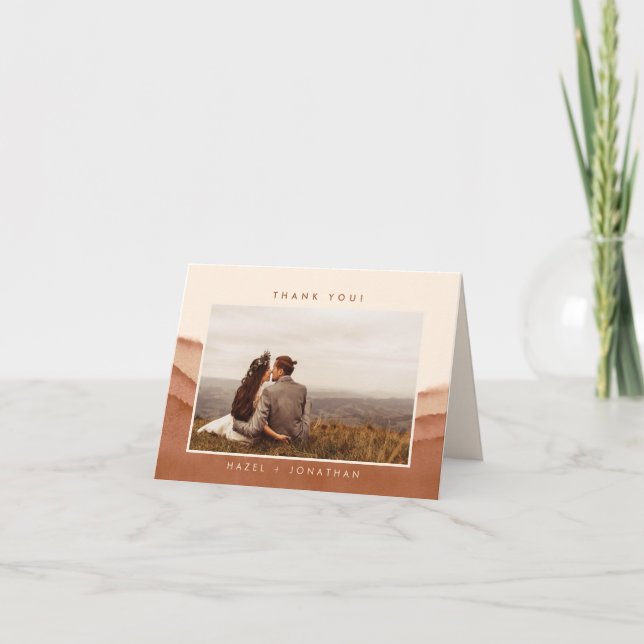 Terracotta Ombre | Minimalist Photo Thank You Card (Front)