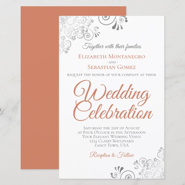 Terracotta on White BUDGET Wedding Invite Large (Front/Back)
