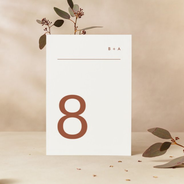 Terracotta on White Plain Modern Premium Elegant Table Number (Creator Uploaded)