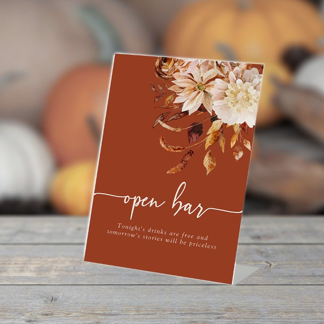 Terracotta Open Bar Sign (Rustic Terracotta Autumn Floral Wedding Open Bar Sign by Painted Paperie
)