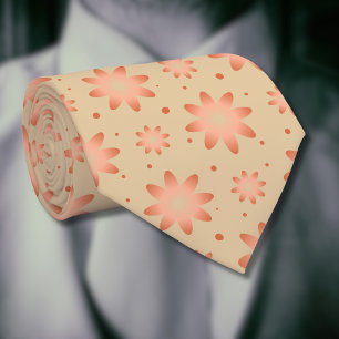 Terracotta orange and sand beige delicate daisy tie