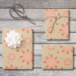 Terracotta orange and sand beige delicate daisy wrapping paper sheet