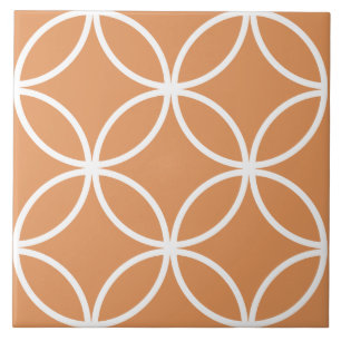 Terracotta orange and white petals circle diamond tile