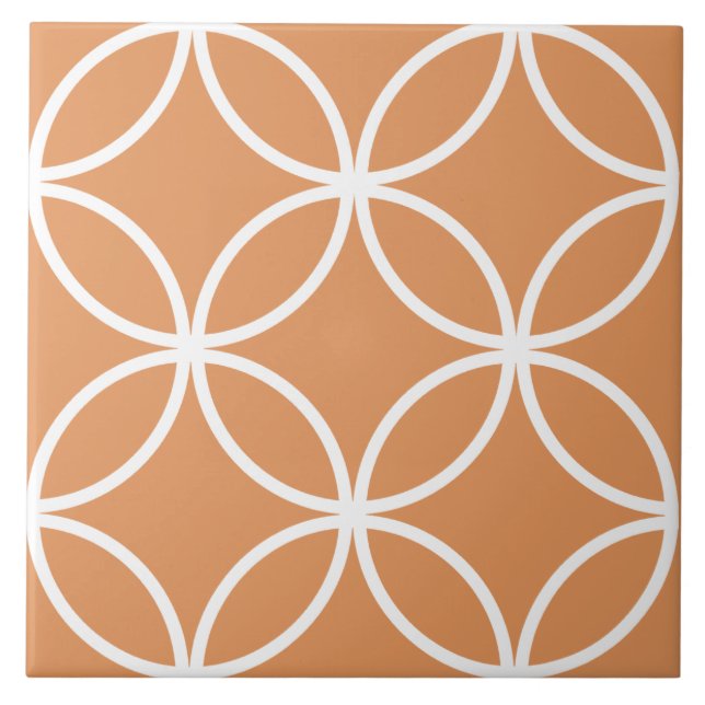 Terracotta orange and white petals circle diamond tile (Front)