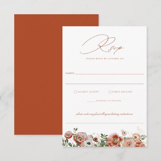 Terracotta Orange Autumn Floral Wedding RSVP (Front/Back)