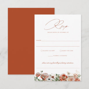 Terracotta Orange Autumn Floral Wedding RSVP