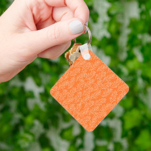 Terracotta Orange Botanical Leaf Pattern Key Ring