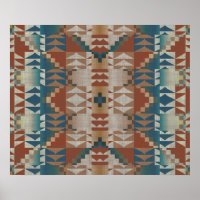 Terracotta Orange Brown Teal Blue Mosaic Art
