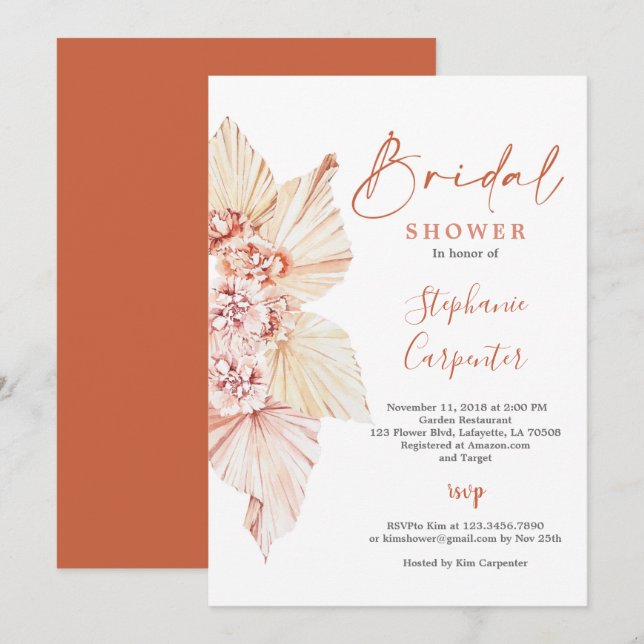 Terracotta Orange Burnt Boho Bridal Shower Invitation (Front/Back)