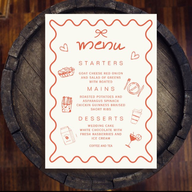 Terracotta Orange Coquette Bow Spanish Menu Invitation (Terracotta Orange Coquette Bow Spanish Menu Invitation#zazzlemade#zazzlefinds #minimalism #drawnmenu)