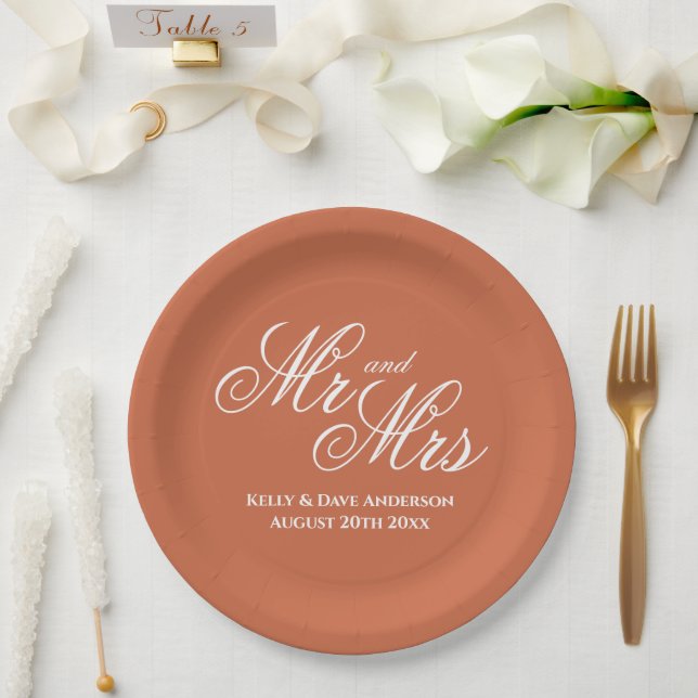 Terracotta orange custom paper wedding party plate (Wedding)