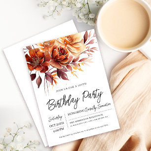 Terracotta Orange Fall Flowers 100th Birthday Invitation