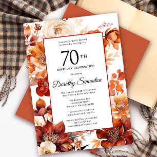 Terracotta Orange Fall Flowers 70th Birthday Invitation