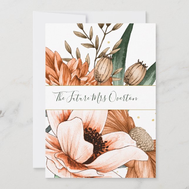 Terracotta Orange Floral  Elegant Bridal Shower Invitation (Back)