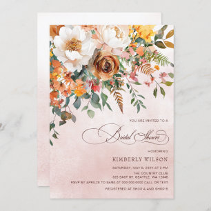 Terracotta Orange Floral Fall Bridal Shower Invitation
