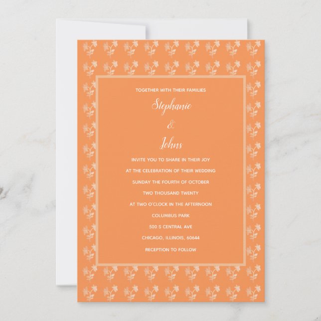 Terracotta Orange Floral Pattern Colourful Wedding Invitation (Front)