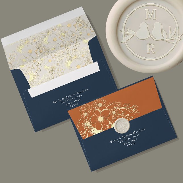 Terracotta Orange Navy Blue Wedding Envelope (Creator Uploaded)