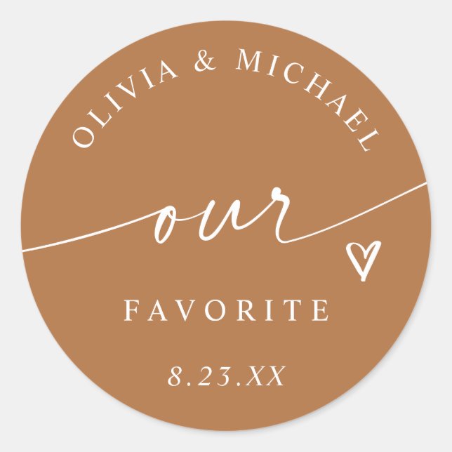 Terracotta Orange Our Favorite Wedding Treat Bag Classic Round Sticker (Front)