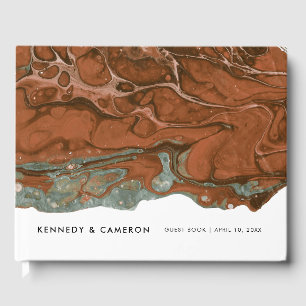 Terracotta Orange & Teal Minimalist Marble Guest Book