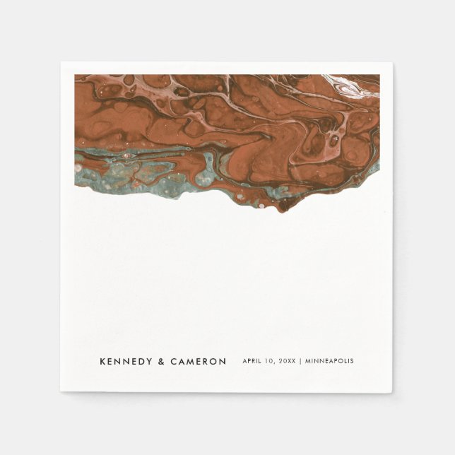Terracotta Orange & Teal Minimalist Marble Napkin (Front)