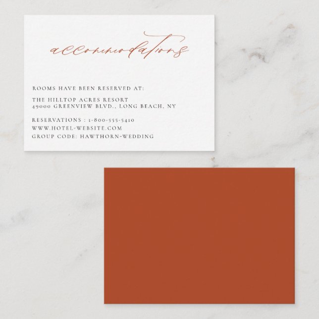 Terracotta Orange Wedding Accommodations Enclosure Card (Front/Back)