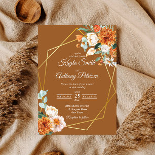 Terracotta orange white roses wedding invite