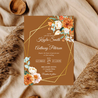 Terracotta orange white roses wedding invite