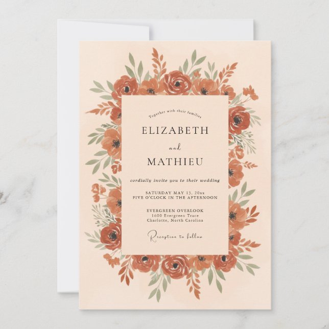 Terracotta Organic Autumn Wedding Invitation (Front)