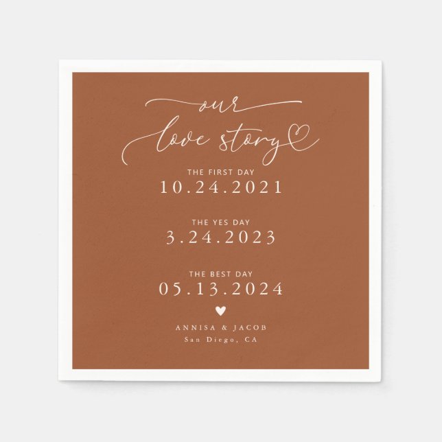 Terracotta Our Love Story Elegant Script Wedding Napkin (Front)