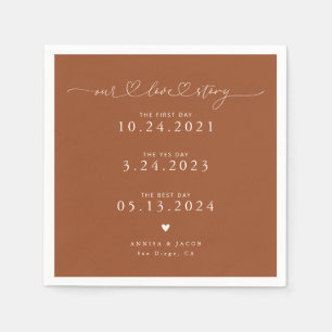 Terracotta Our Love Story Script Hearts Wedding Napkin
