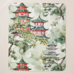 Terracotta Pagoda Architectural Botanical Sherpa Blanket