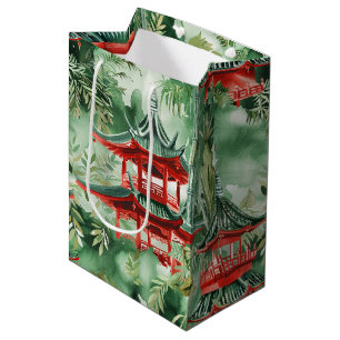 Terracotta Pagoda Asian Garden Watercolor Medium Gift Bag