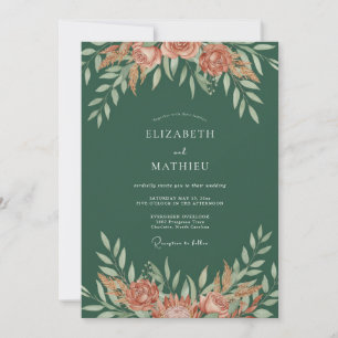 Terracotta Painted Foliage Wedding Invitation