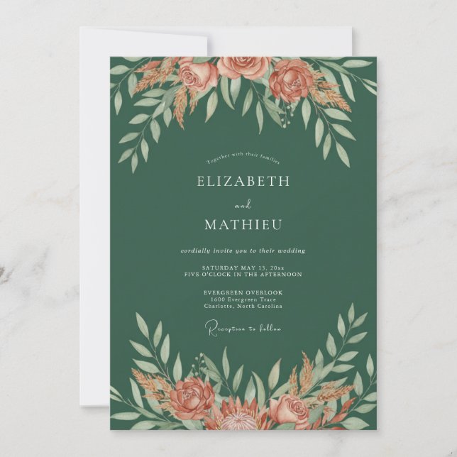 Terracotta Painted Foliage Wedding Invitation (Front)