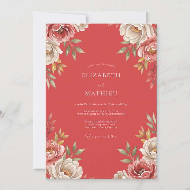 Terracotta Painted Leaf Wedding Invitation (Front)