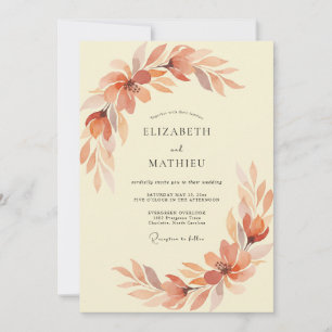 Terracotta Painted Leafy Wedding Invitation