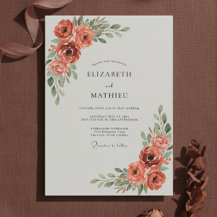Terracotta Painted Ranunculus Wedding Invitation