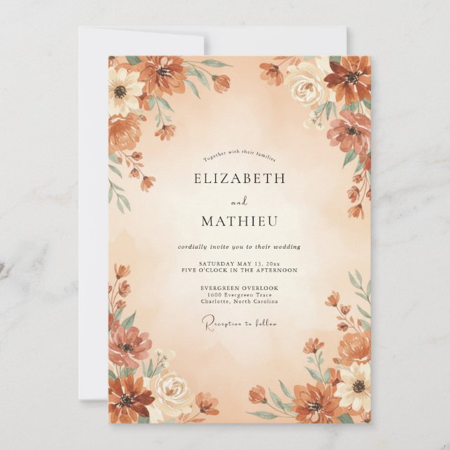 Terracotta Painterly Autumn Wedding Invitation (Front)