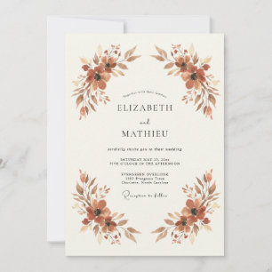 Terracotta Painterly Blossom Wedding Invitation