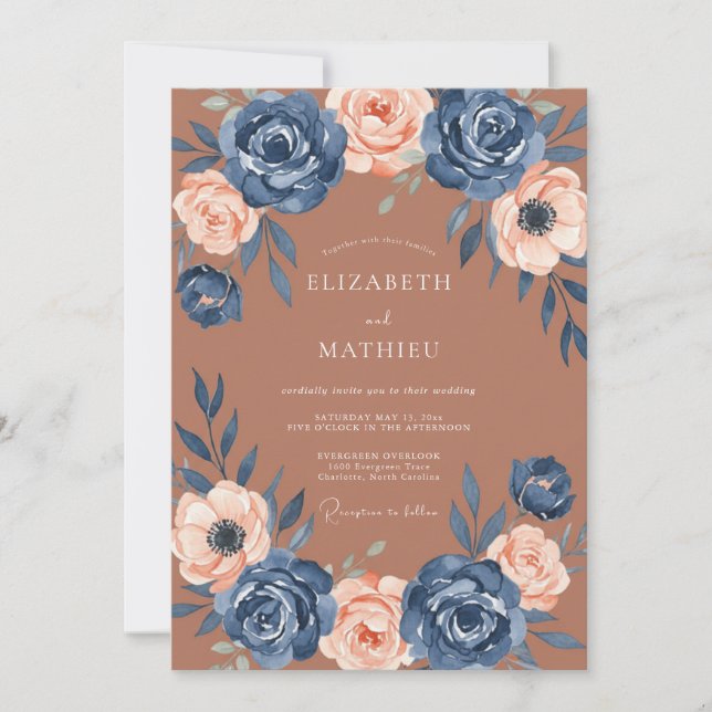 Terracotta Painterly Botanical Autumn Wedding Invitation (Front)