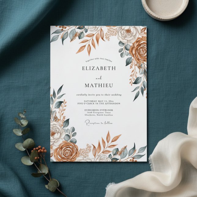 Terracotta Painterly Floral Wedding Invitation (Creator Uploaded)