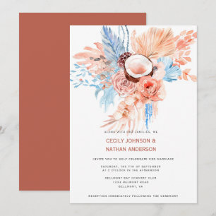 Terracotta & Pale Blue Tropical Beach Wedding Invitation
