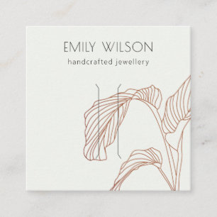Terracotta Palm Leaf Sketch Hair Clip Display Square Business Card