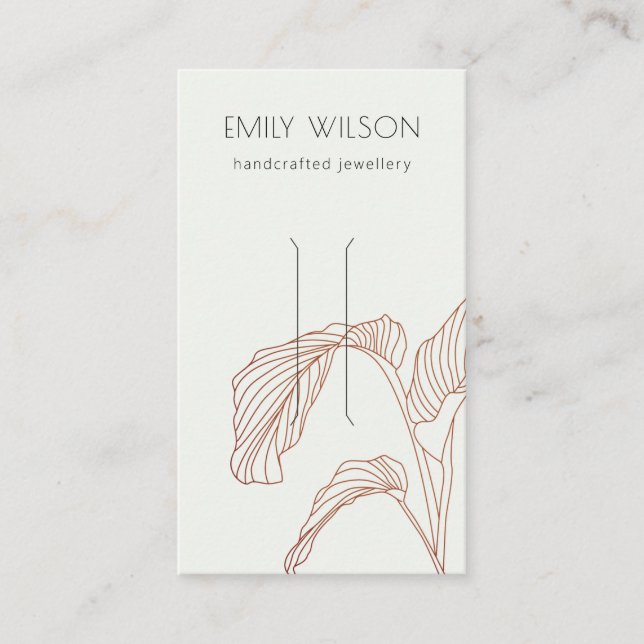 Terracotta Palm Leafy Sketch Hair Clip Display Business Card (Front)