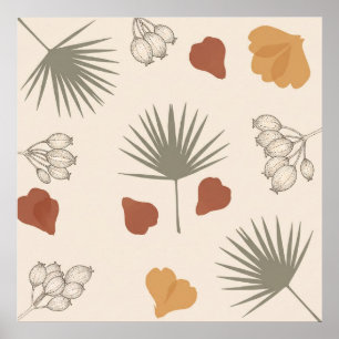 Terracotta Palm Leaves Seed Pod Botanical Poster