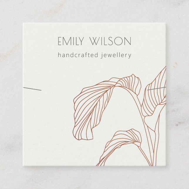 Terracotta Palm Leaves Sketch Necklace Display Square Business Card (Front)
