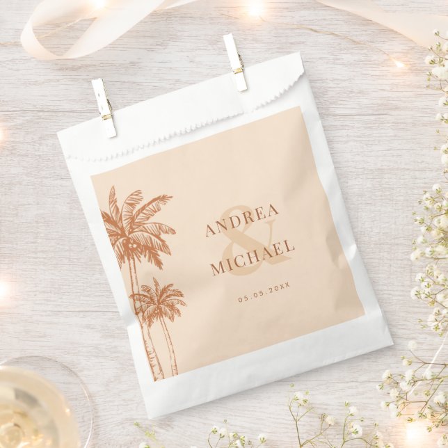 Terracotta Palm Trees & Ampersand Beach Wedding Favour Bags (Clipped)