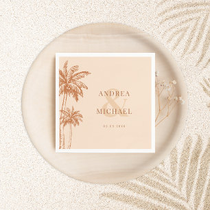 Terracotta Palm Trees & Ampersand Beach Wedding Napkin